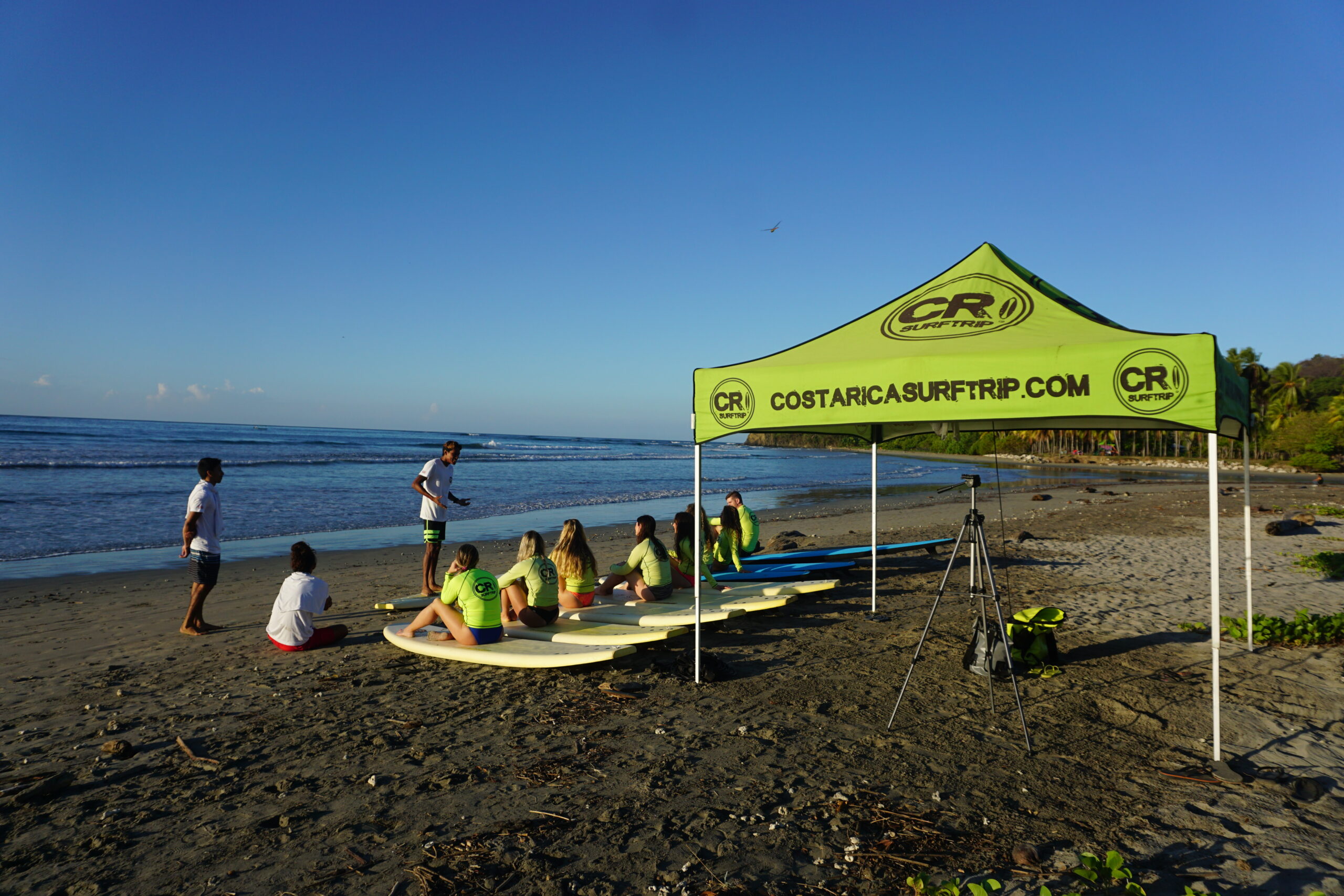 Surf instructors in Costa Rica give a surf lesson on land for our Costa Rica Surf Camp and Costa Rica surf vacations!