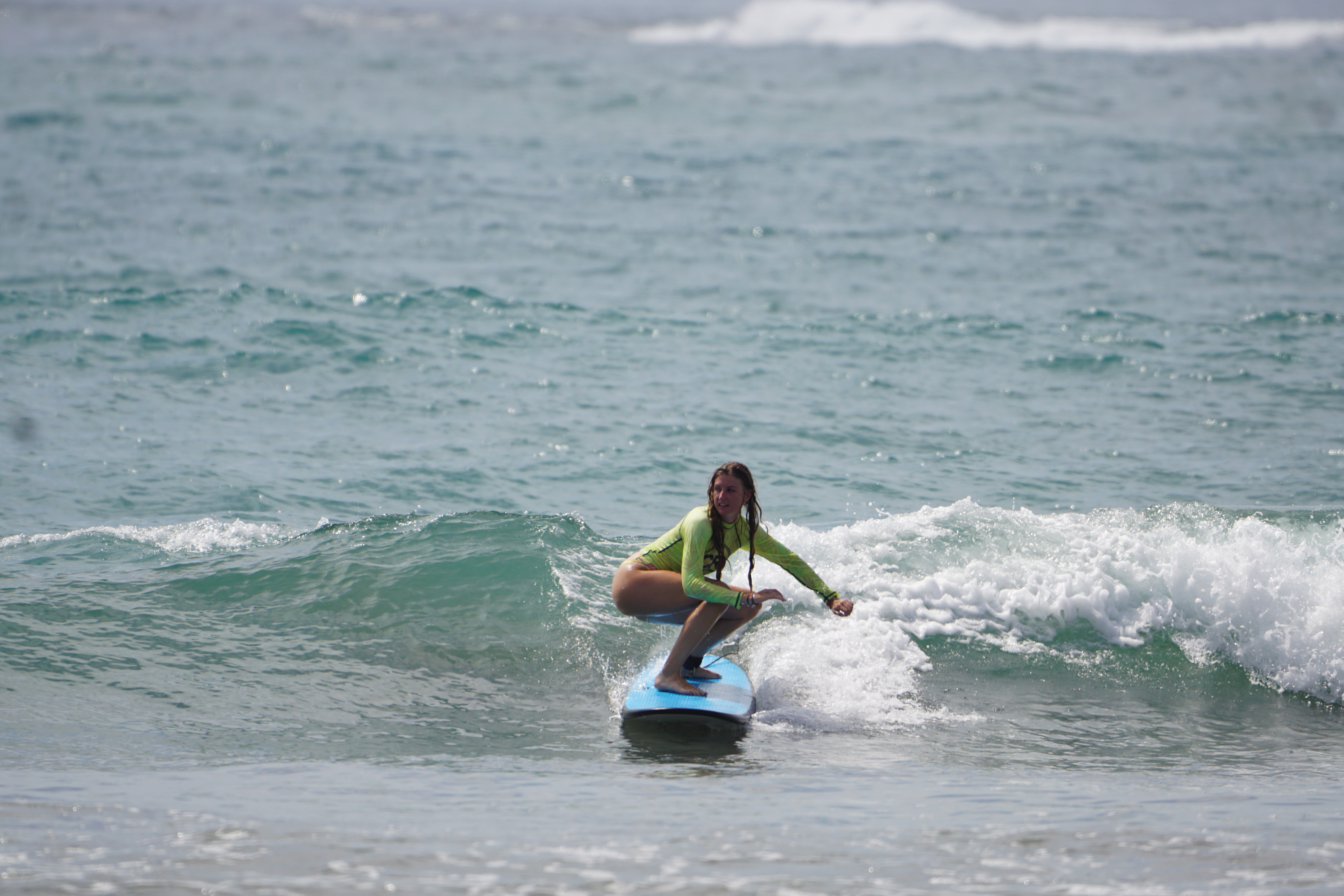 Amaya goes down the line at surf lessons in playa samara surf camp